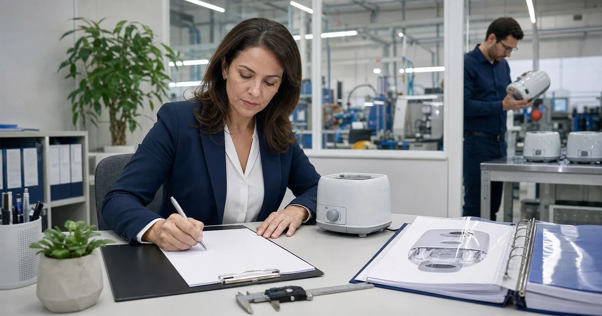 Responsável pela qualidade preparando declaração do fornecedor para produto sujeito ao INMETRO