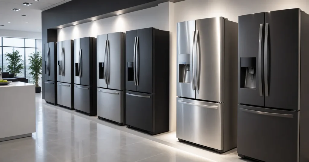 Refrigeradores modernos em showroom de eletrodomésticos