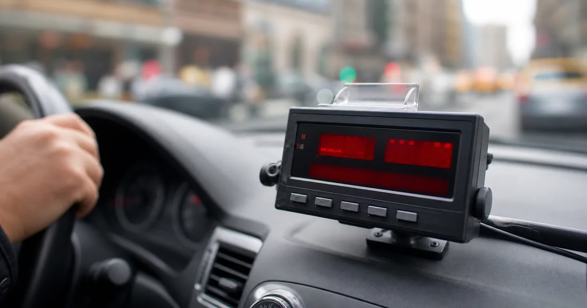 Taximetro generico instalado no painel de um taxi