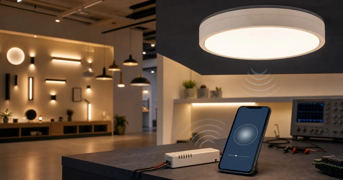 Luminária LED inteligente com controle por celular em ambiente de testes