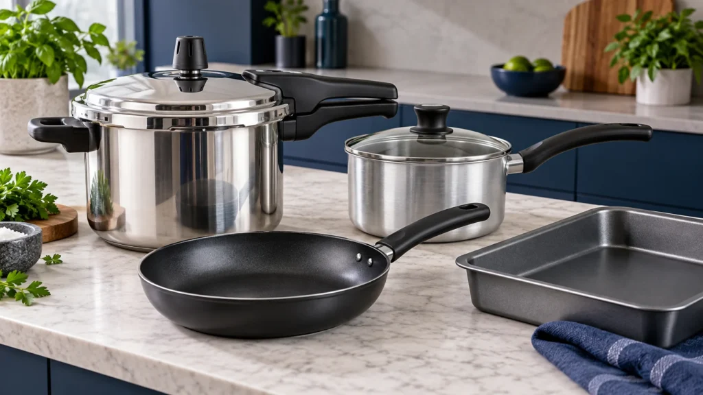 Panela de pressão e outros utensílios metálicos de cozinha
